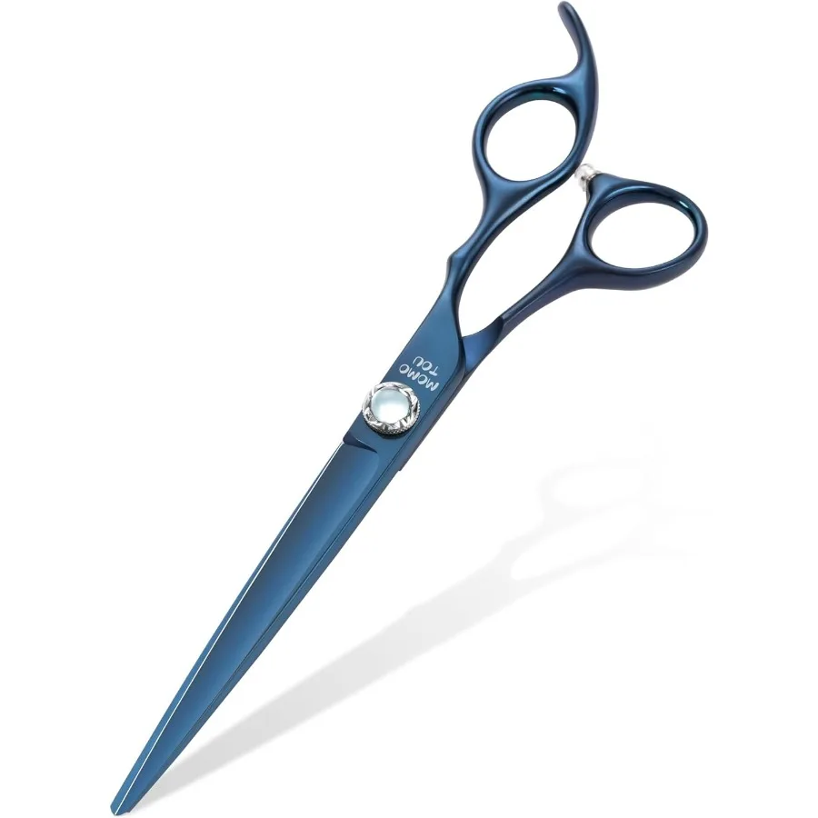 Tijeras de peluquería para perros rectas, color azul mate, profesionales, de acero inoxidable 440C, corte suave, agarre cómodo, 7 pulgadas