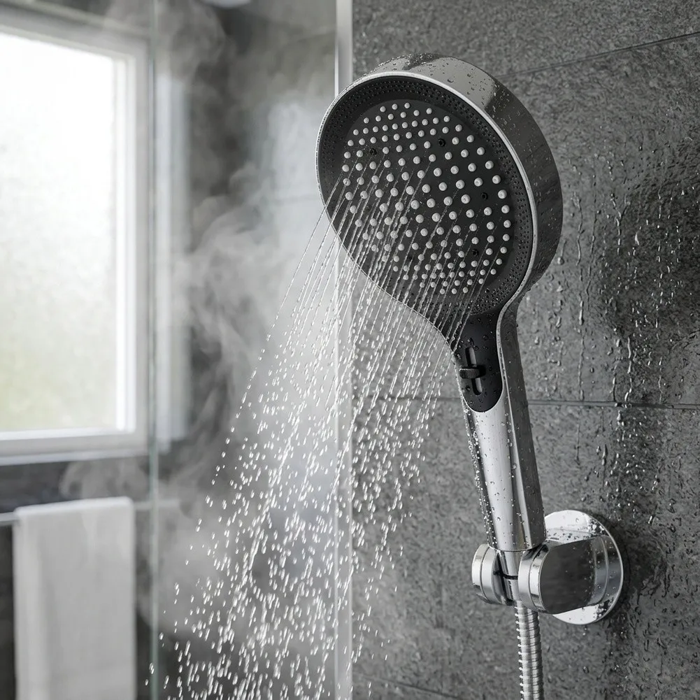 Pressurized Shower Head with Oversized Spray Panel Delivers Wide Water Distribution for Relaxing Bath Experience