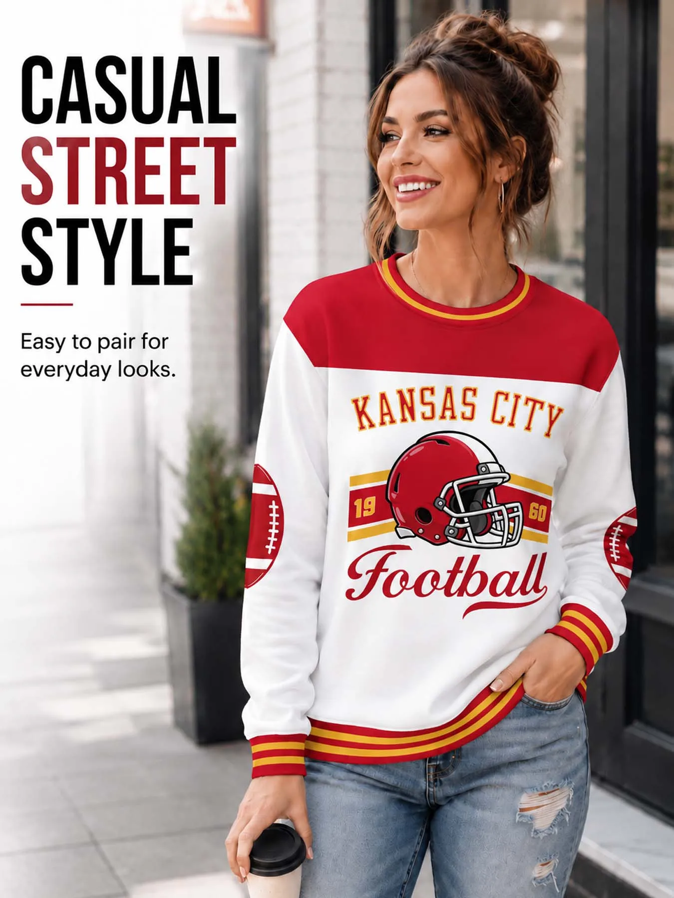 Personalized Kansas City Sweatshirt, Custom Women Football Hoodie with Name Number Logo, Football Mom Crewneck Sweatshirt