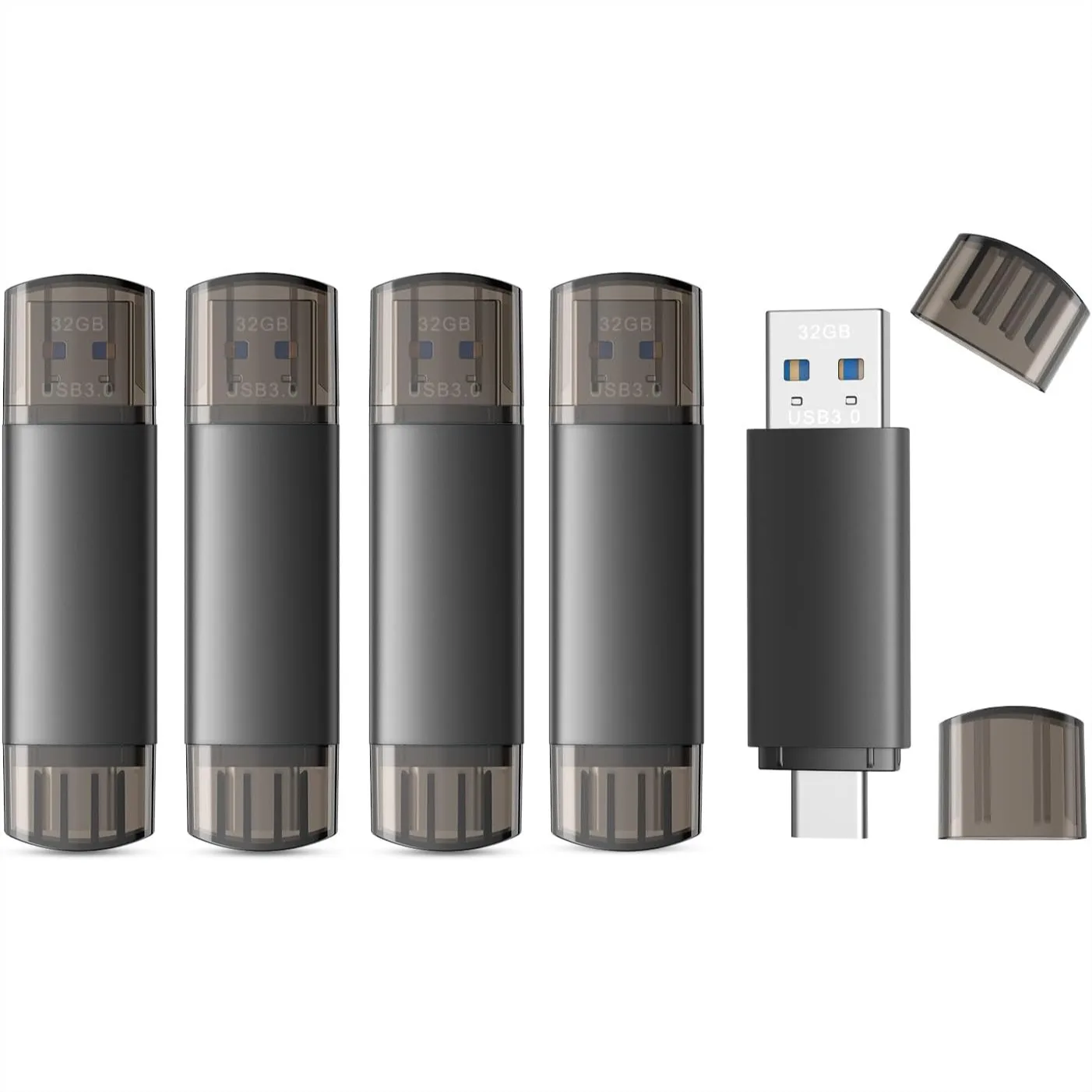 32GB USB C Flash Drive Dual USB 3.0 Type C + USB A 2-in-1 Thumb Drive for Smartphone Tablet Computer Mac iPhone 15 (5 Packs)