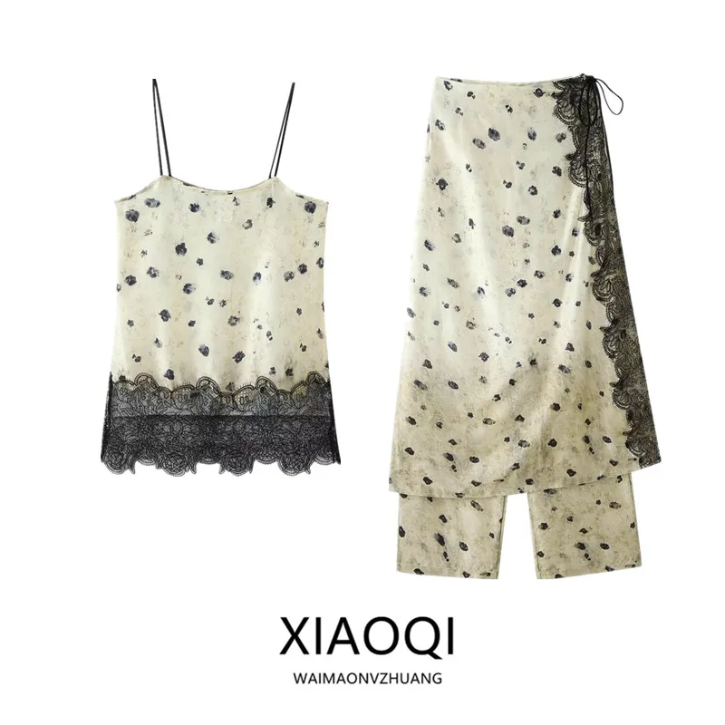 Summer 2026 Women's High Waist Lace Print Top Long Pants Design Sensation Fashionable Casual Wear Comfortable Fit