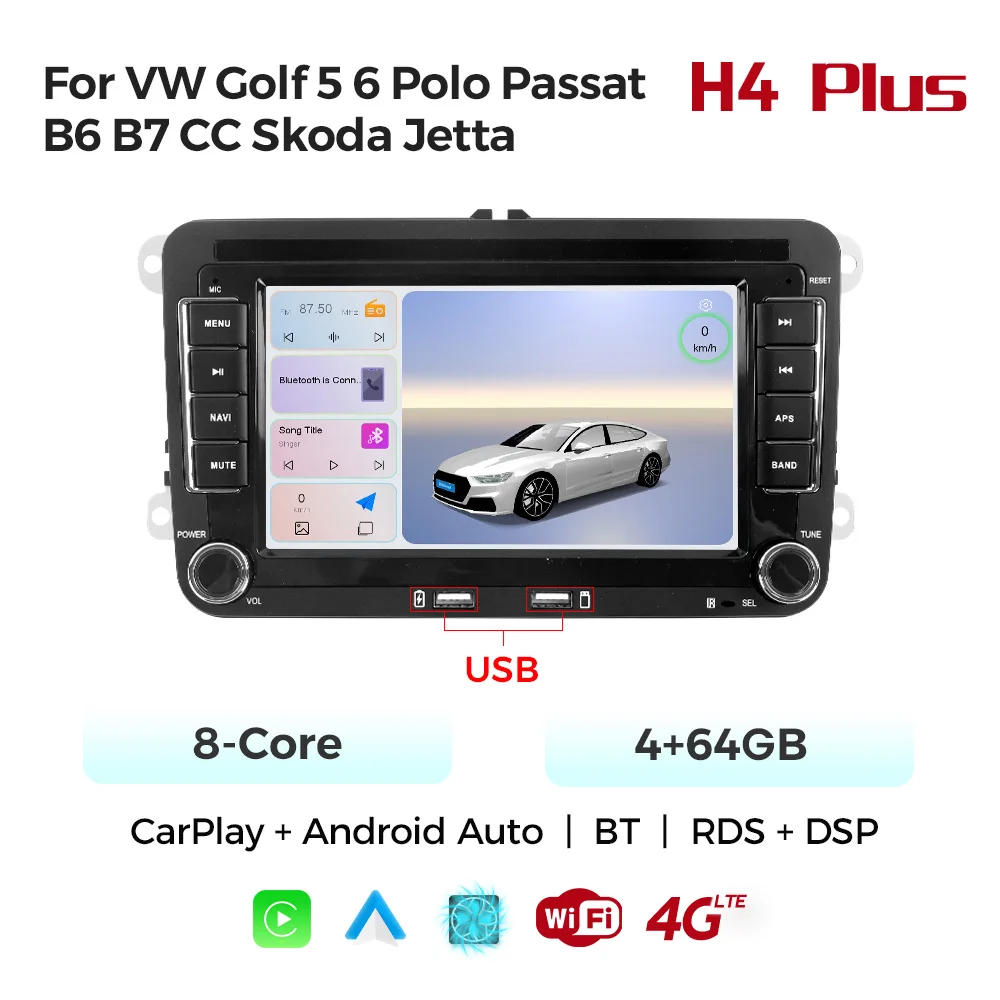 4core 8core 6+128GB Car Audio Music Player For VW Golf 5 6 Polo Passat B6 B7 CC Skoda Jetta With USB Port Car-play Auto