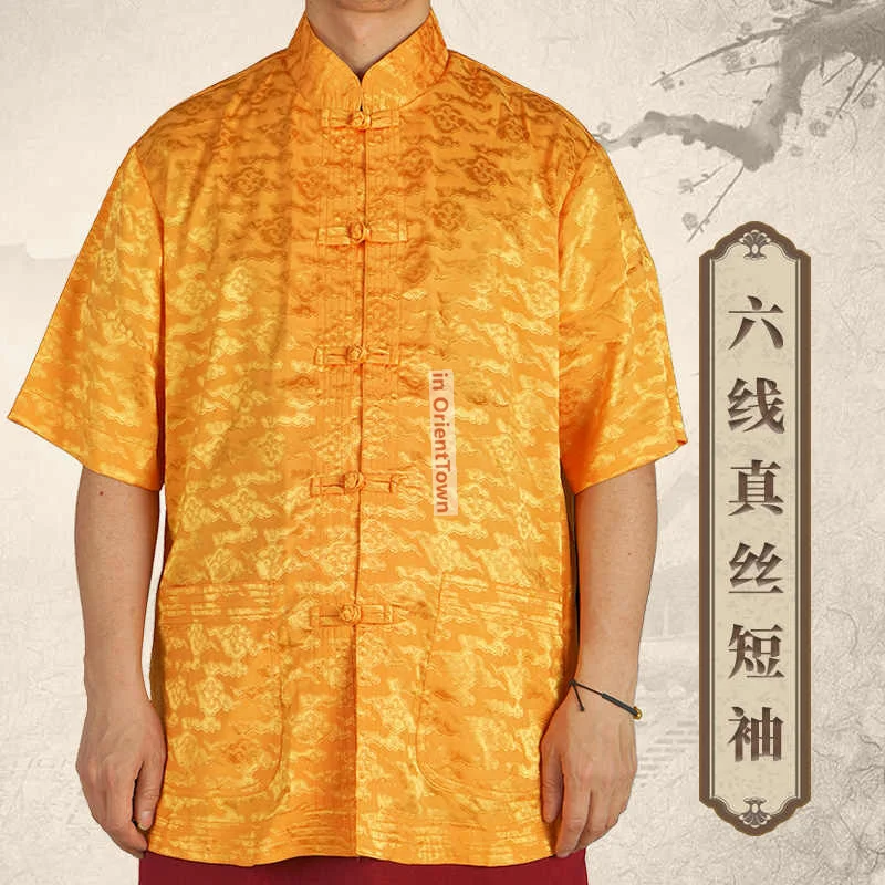 Tibeta Monk Lama Tang Costume Real Silk Short and Long Sleeve Shirt Tibetan Buddhists Summer Dongga Chinese Buckle Tops Wear