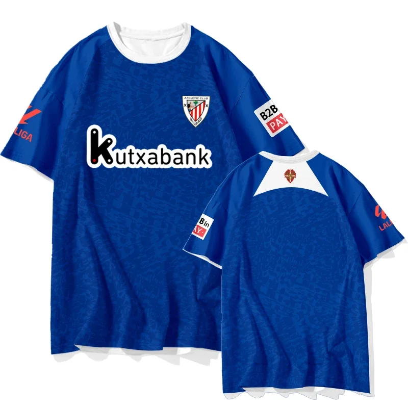 24-25 ropa atlética de fútbol azul Bilbao, camisetas de media manga de secado rápido, camisetas para fanáticos de hombres y mujeres, camisetas para niños con estampado 3D