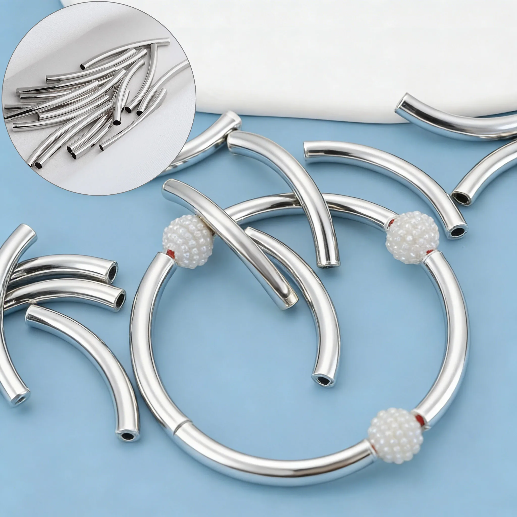 

5Pcs/Pack Stainless Steel Curved Tube Spacer Beads Connectors for Handmade DIY Jewelry Making Bracelet Necklace Accessories