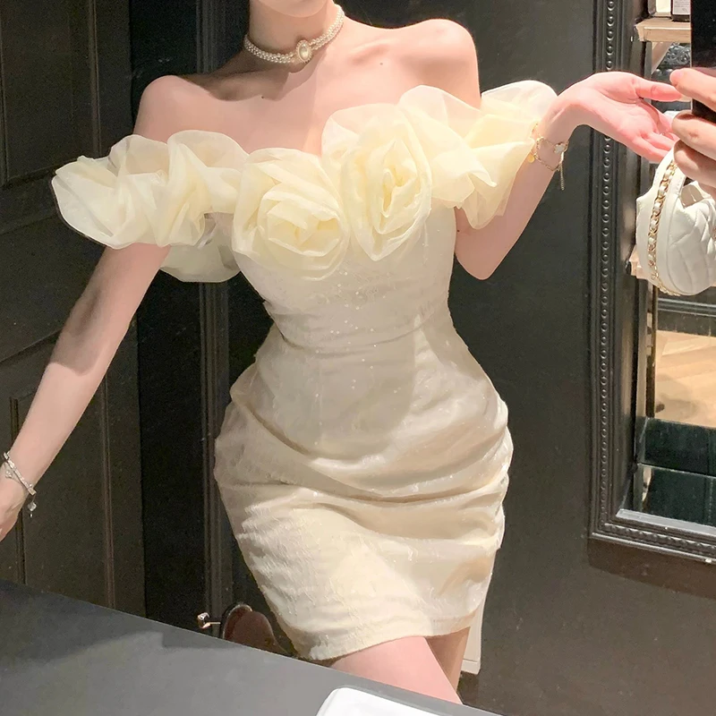 Vestido rosa con hombros descubiertos, minivestido ajustado de cintura alta, vestidos de fiesta sexys de moda de Color sólido para mujer