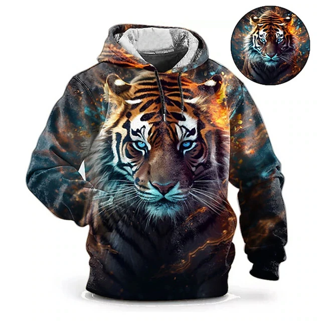 2024 Nowa bluza z kapturem 3d Tiger Harajuku Print Pullovers Męskie bluzy z kapturem Oversized Casual Odzież męska Długi rękaw Chłopcy Topy