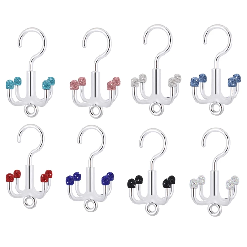 8PCS 360° Rotating 4 Claw Hooks Bling Diamond Wardrobe Multi-Purpose Hook Miscellaneous Storage Rack Home Organizers