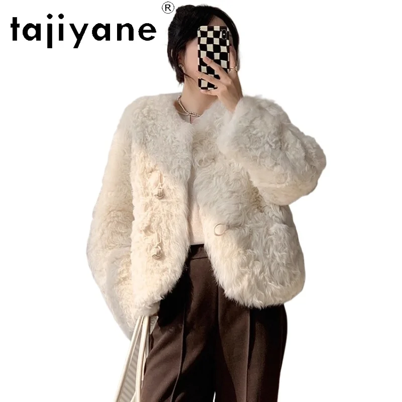 

TAJIYANE 100% Natural Tuscany Wool Sheepskin Double Faced Fur Coat Woman Chic V-Neck Real Fur Jacket Winter Clothes 2025 шуба