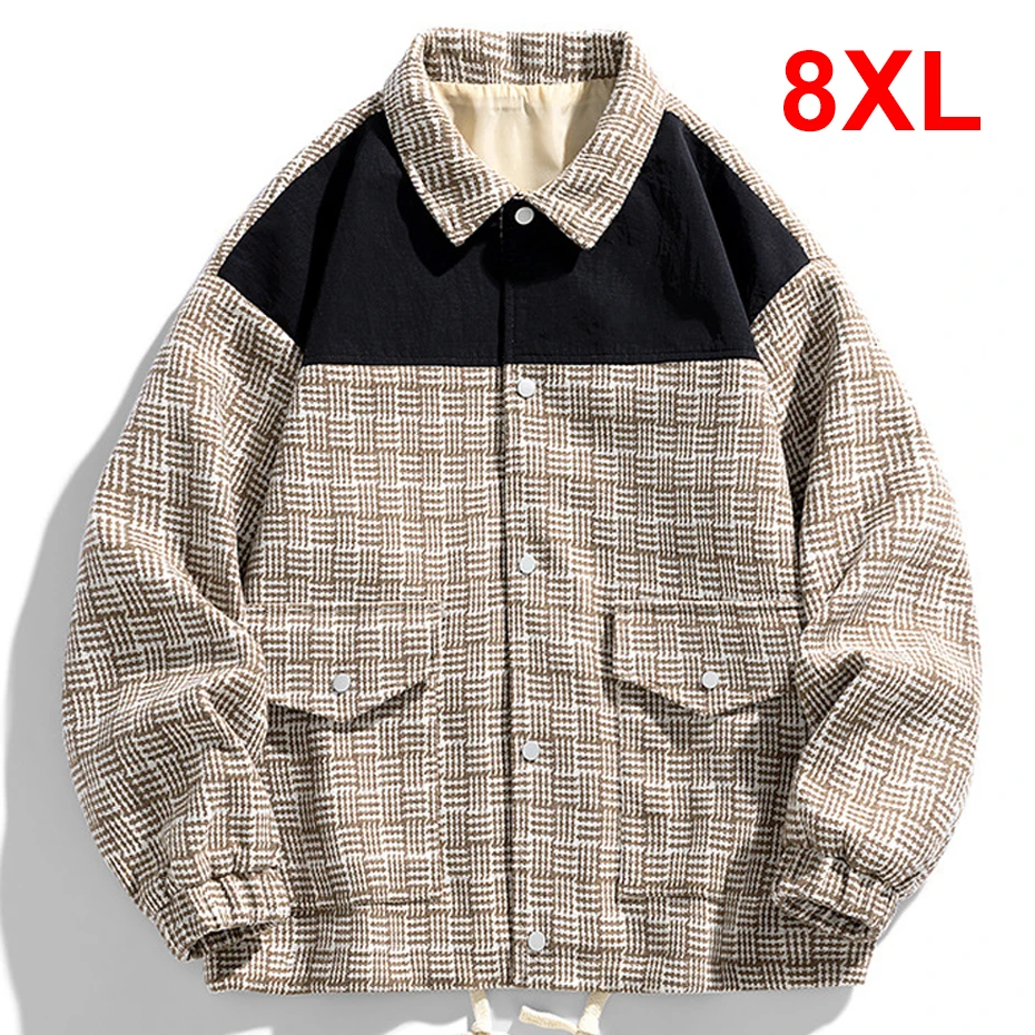 

Мужская клетчатая куртка в стиле Харадзюку, размеры до 8XL