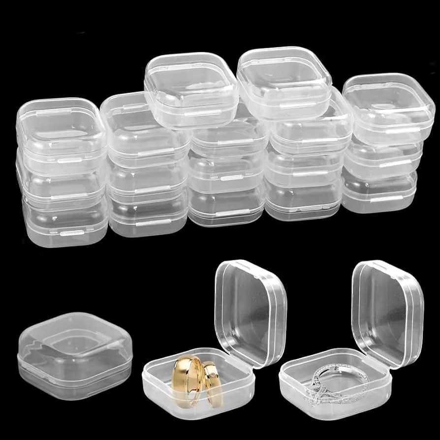 50pcs Mini Clear Plastic Storage Box Ring Storage Case Transparent Storage Organizer Multifunctional Portable Jewelry Storager