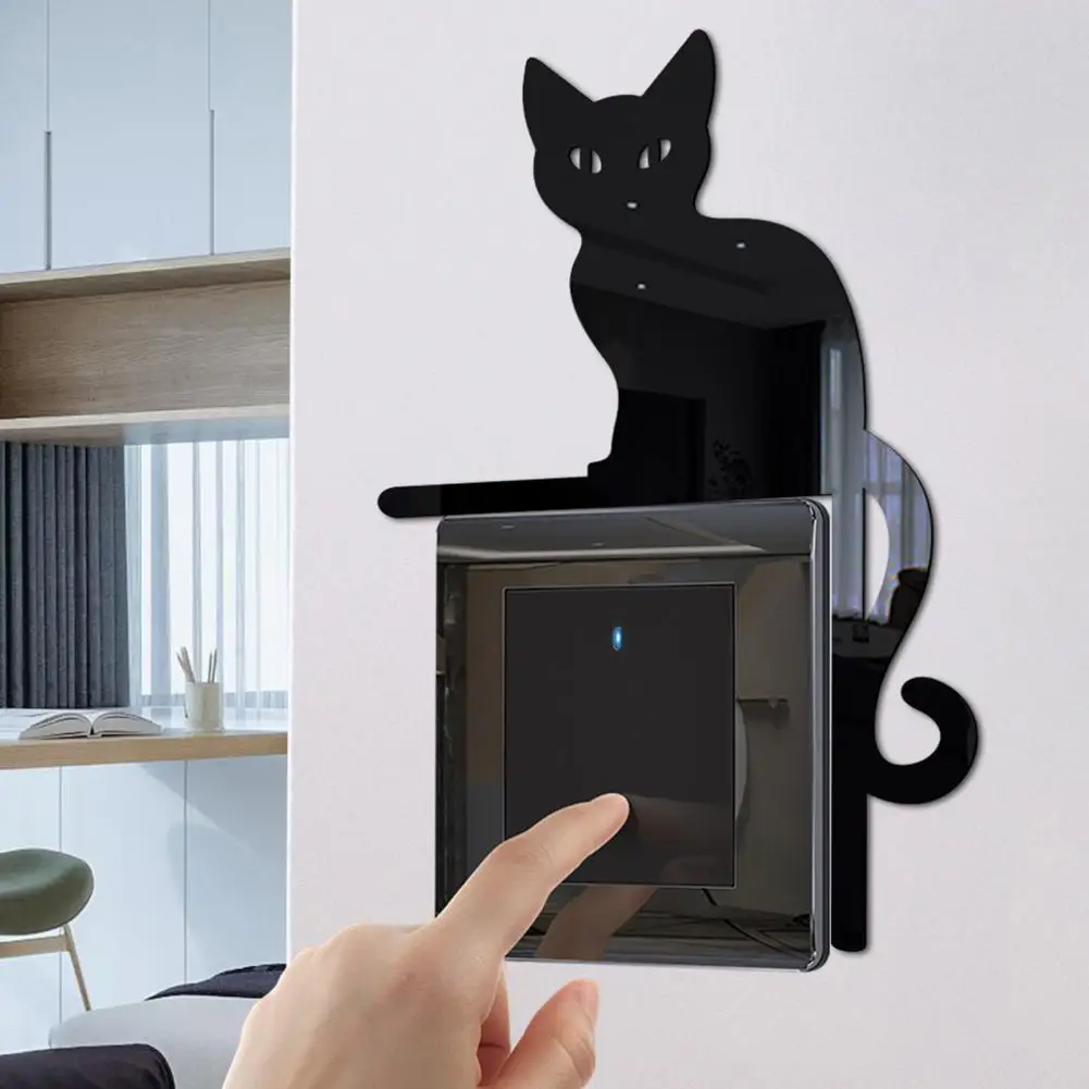 Wall Sticker Mirror Effect Three-dimensional Festival Home Decoration Acrylic Halloween Door Corner Sign 3D Cat Wall Switch