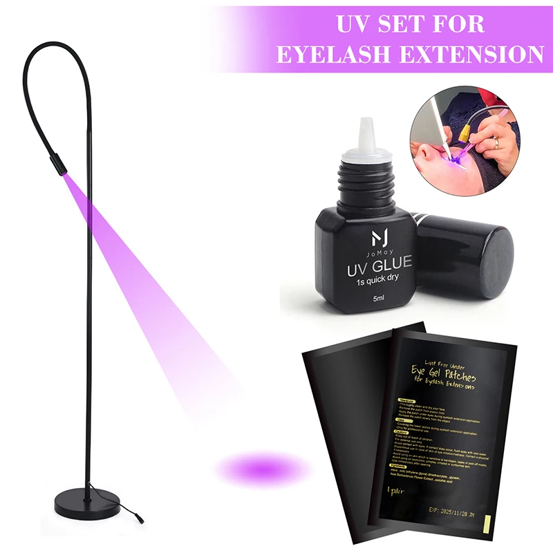 Dassen juego de pegamento UV profesional, lámpara UV para pegamento de pestañas, extensión de pestañas, adhesivo impermeable y a prueba de aceite, parches de pegamento UV negro