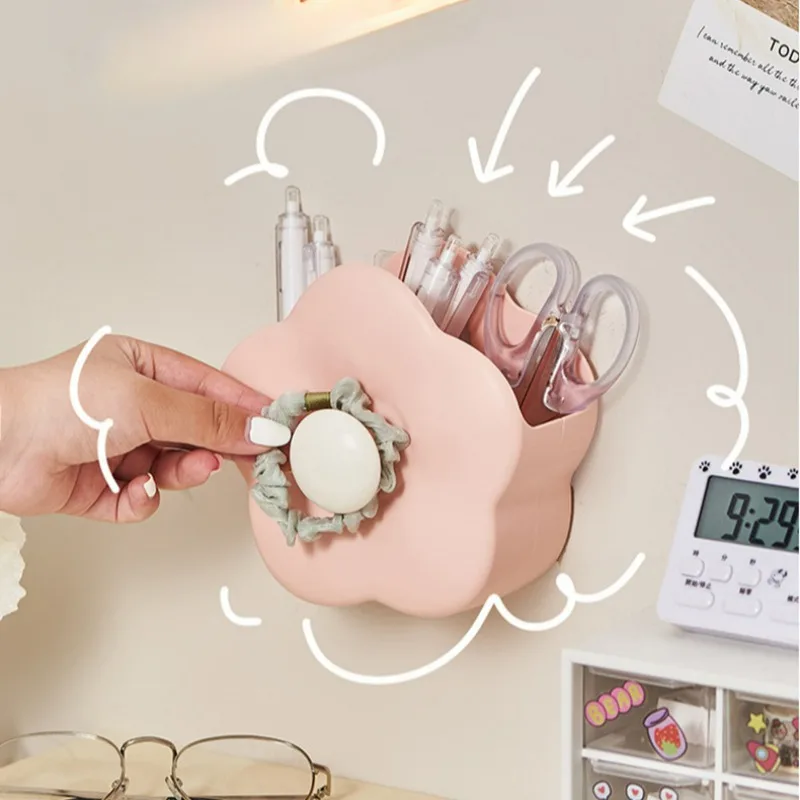 1PCC Makeup Nail Brush Storage Box Wall-hung Household Bathroom Desktop Comb Toothbrush Non-punching Sticker Flower Storage Box