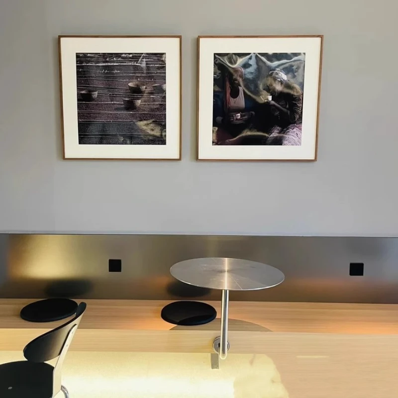 

Wall-Mounted Stainless Steel Bistro Table, Modern Breakfast Nook Booth Seating,Minimalist Cafe Wall Desk for Home & Cafe