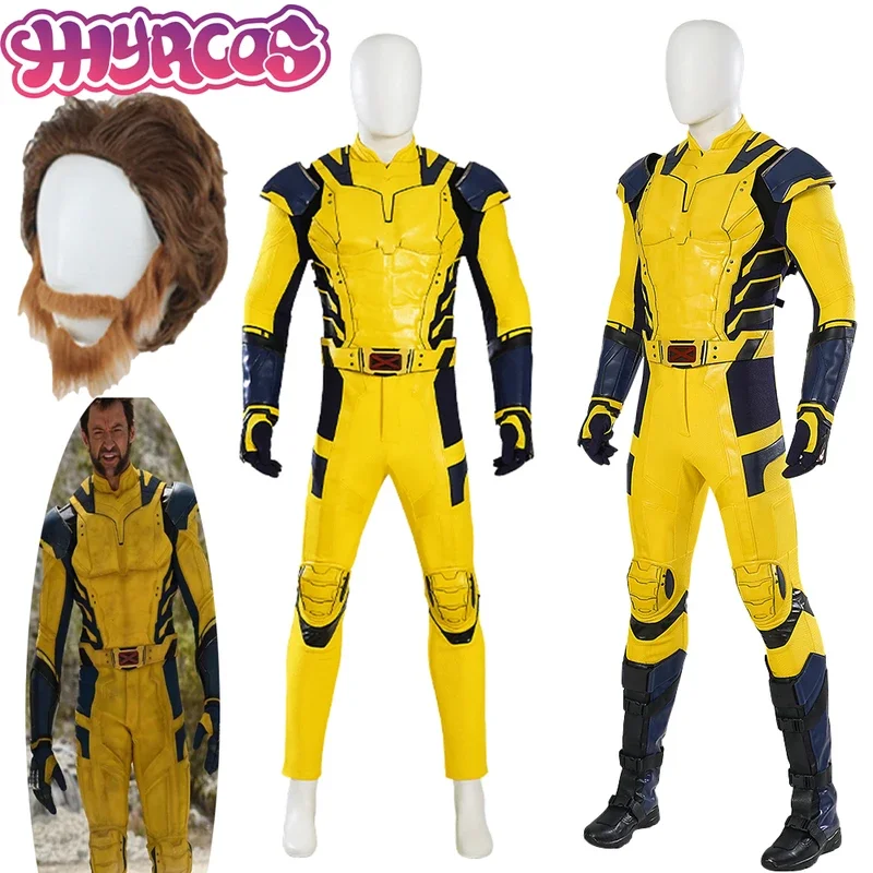 

Anime Howlett Customizable Loga Wolverine Cosplay Costume Wigs Super-Heroes PU Leather Bodysuit Yellow Uniform Masks Halloween