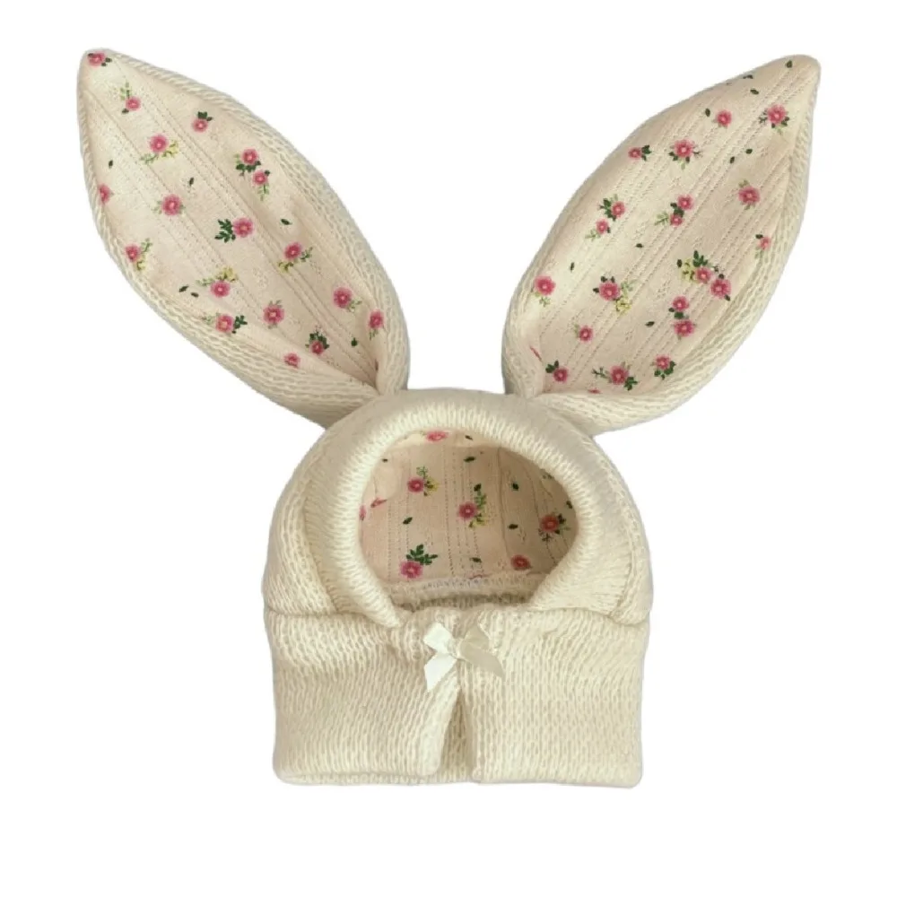 

Cute Rabbit Ears Pet Hat Warm Floral Pattern Knitted Pet Hat Comfortable Soft Elastic Pet Dog Costume Party Costume