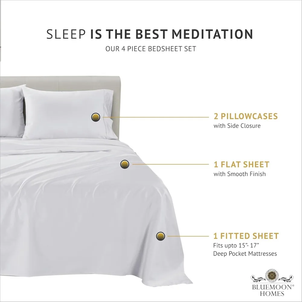 Queen size 1000-draadt beddengoed van Egyptisch katoen van Bluemoon Homes - katoenen lakenset met lange stapel