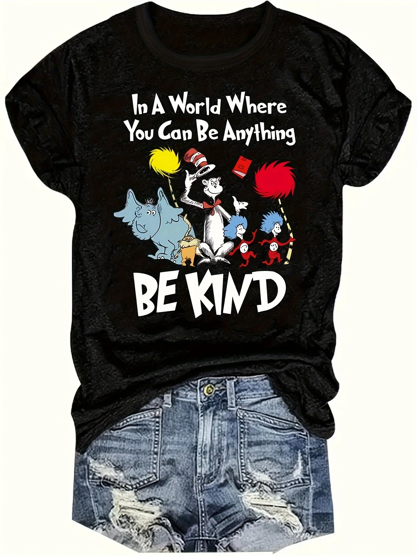 Women's Casual BE KIND Print in A World Where You Can Be Anything Soft & Breathable Short Sleeve Crew Neck Top for Summer