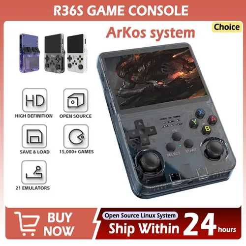 Consola de juegos portátil R36S, pantalla IPS de 3,5 pulgadas, 640x480, memoria integrada de 64GB, juegos clásicos y juegos simuladores