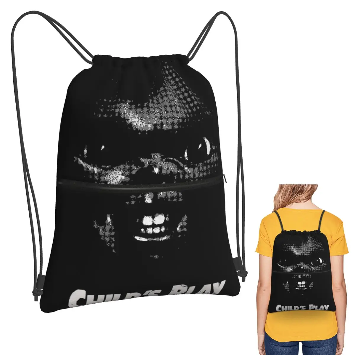 

Child's Play Chucky Backpacks Portable Drawstring Bags Shoes Bag Book Bags for Man Woman School