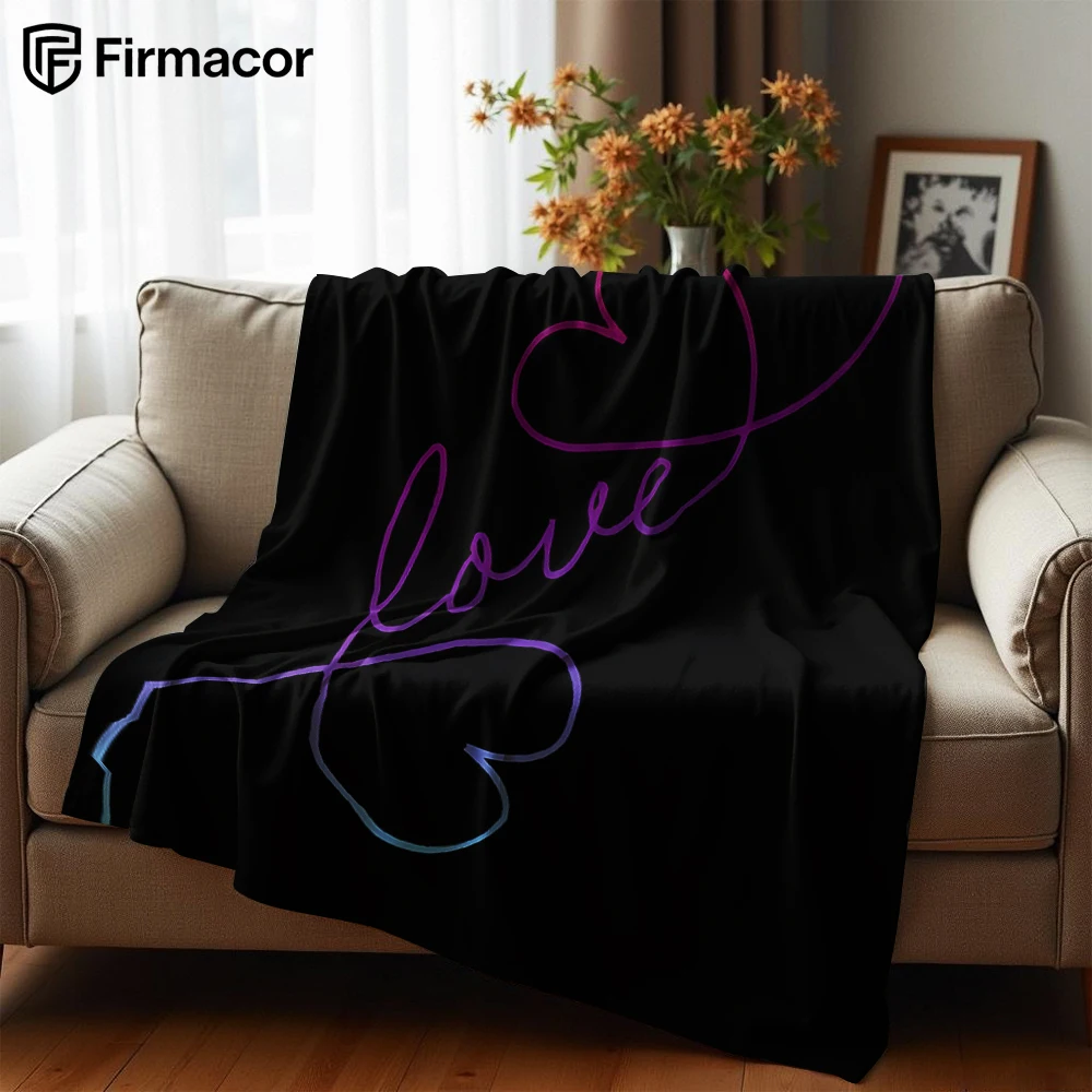 Cursive Love Hearts Cartoon Anime Print Flannel Blanket Soft Warm Throw for Kids Bedroom Sofa Christmas Office Car