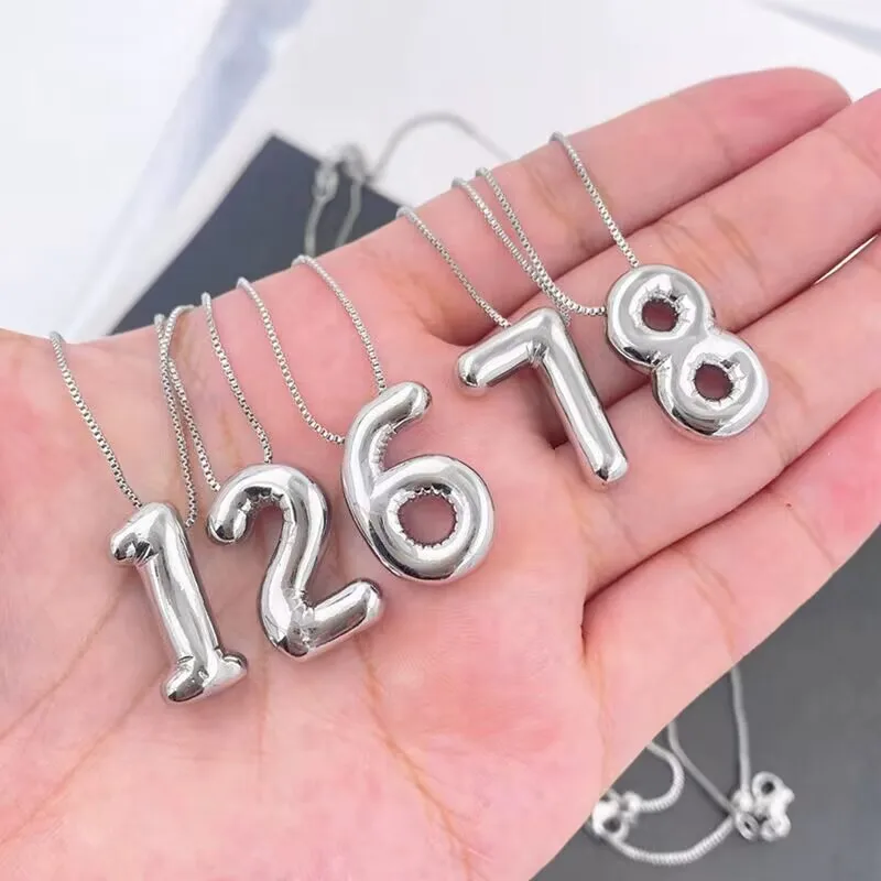 Fashion new silver plated bubble balloon number one two three four five six seven hip hop pendant necklace jewelry for women men