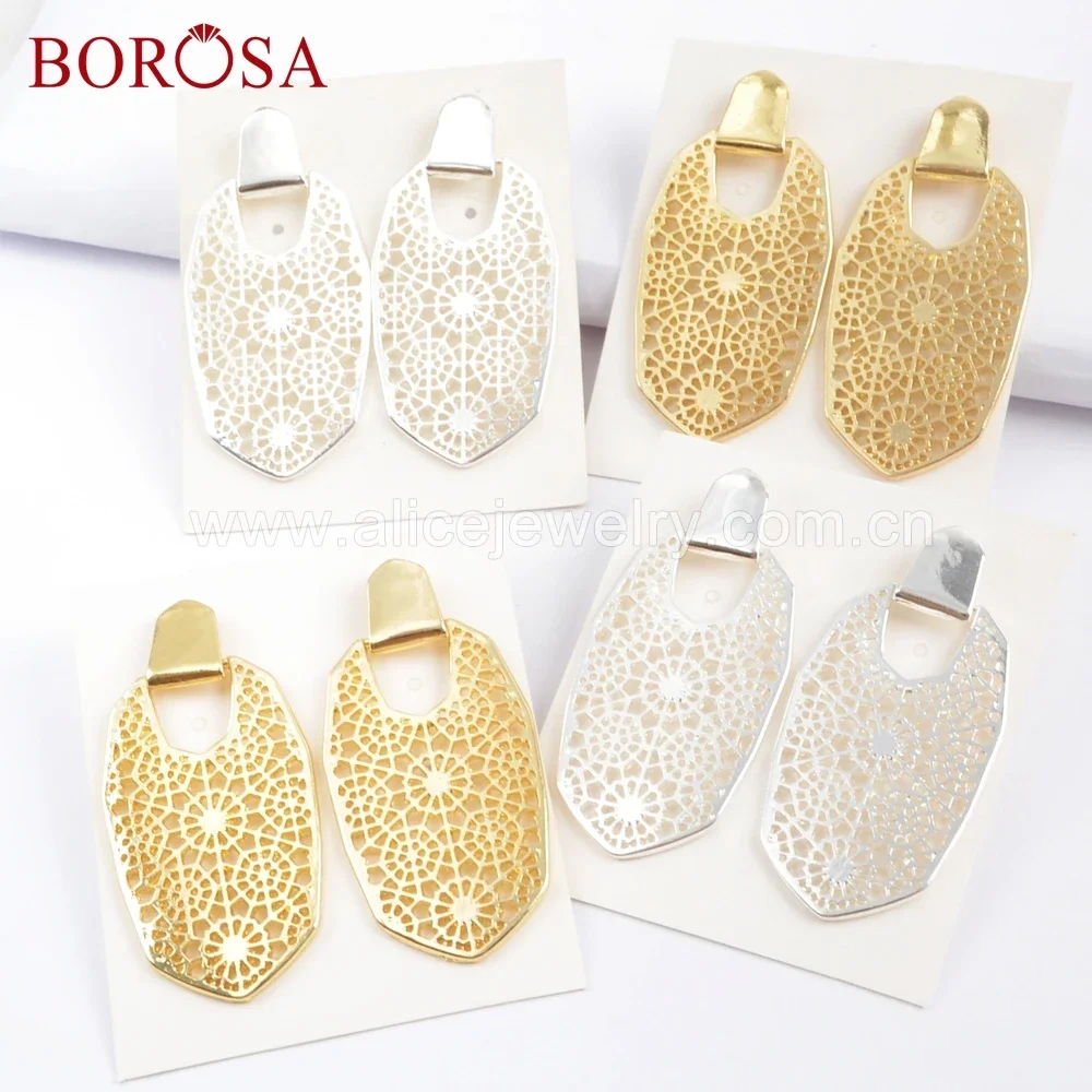 

BOROSA 3Pairs Trendy Golden/Silver Color Engraved Metal Drop Earrings Fashion Jewelry Women Dangle Earring for Wholesale