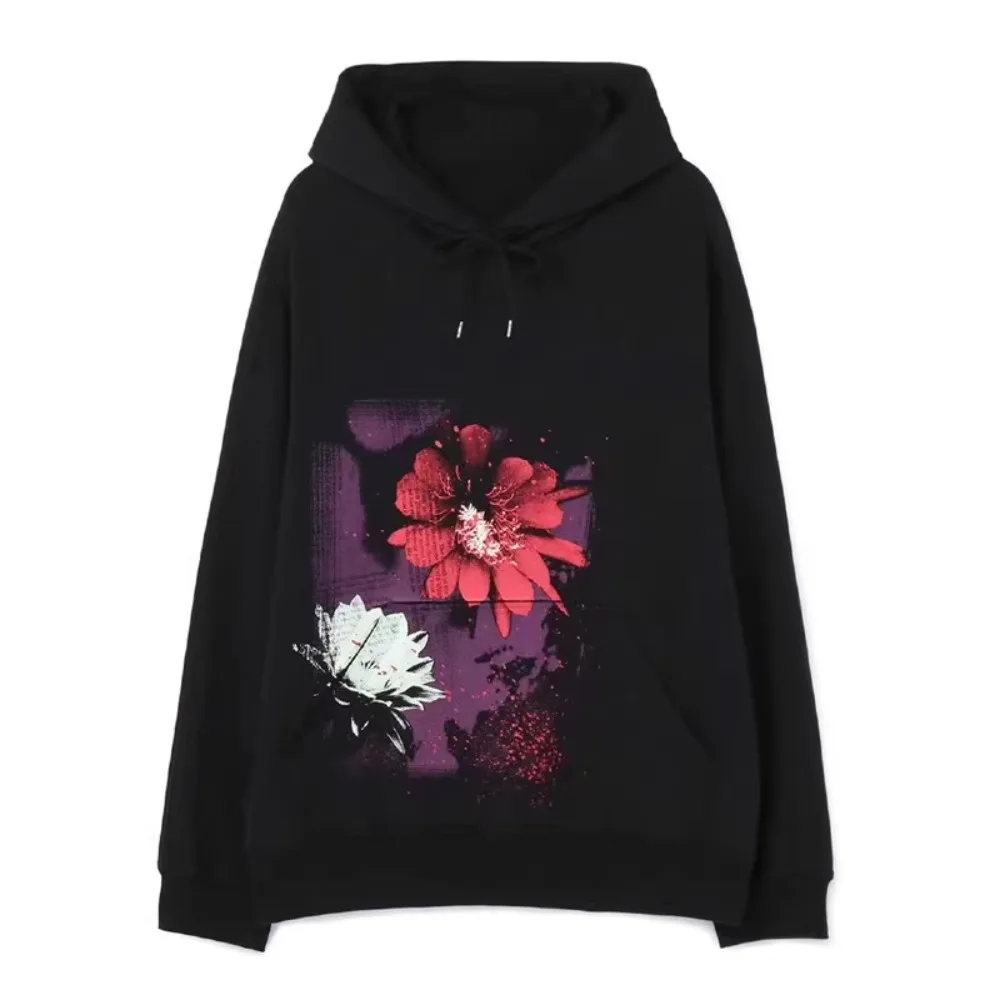 

High Street Dark Cotton Hoodie Jacket Men and Women Autumn and Winter Hooded Purple Floral Spray Hoodies Sweatshirts Top