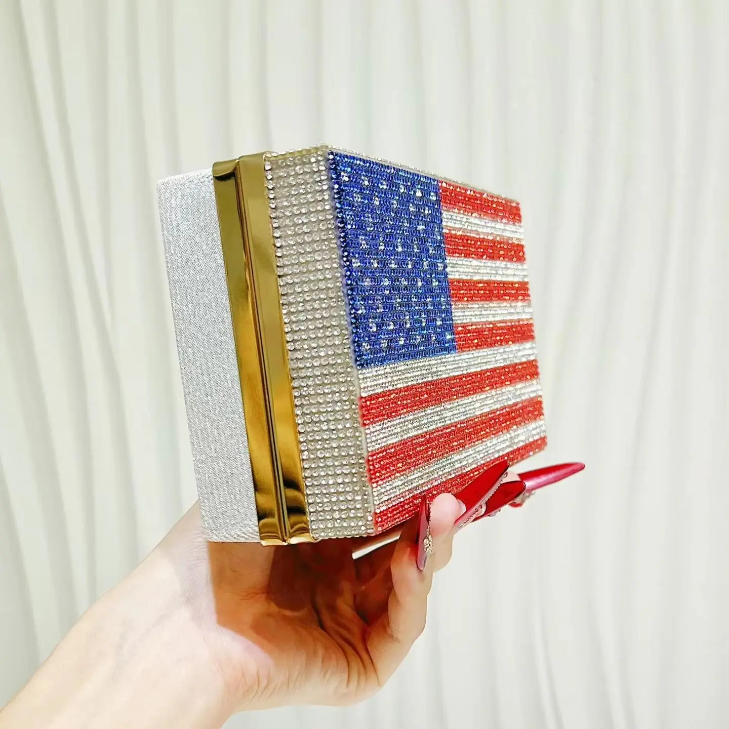 CHIC Handmade American Pattern Luxury Ladies Diamand Rhinestones Handbag Women Party Evening Bag Makeup Phone Bags Festival