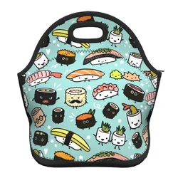 Neoprene Cartoon Japanese Food Sushi Pattern Insulated Lunch Bags for School Office Picnic Cooler Thermal Lunch Box Women