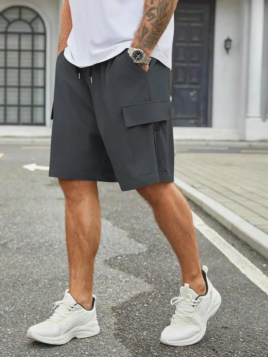 

Mens Casual Stretch Cargo Shorts With Drawstring Elastic Waist Loose Fit Five Pockets