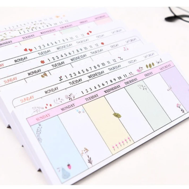 อุปกรณ์สำนักงาน โรงเรียน เครื่องเขียนสร้างสรรค์ สมุดโน้ตการ์ตูนแบบมีกาวในตัว สมุดวางแผนรายสัปดาห์แบบยาว สมุดจดตารางเวลา ขายส่ง 8 แบบ น่ารัก