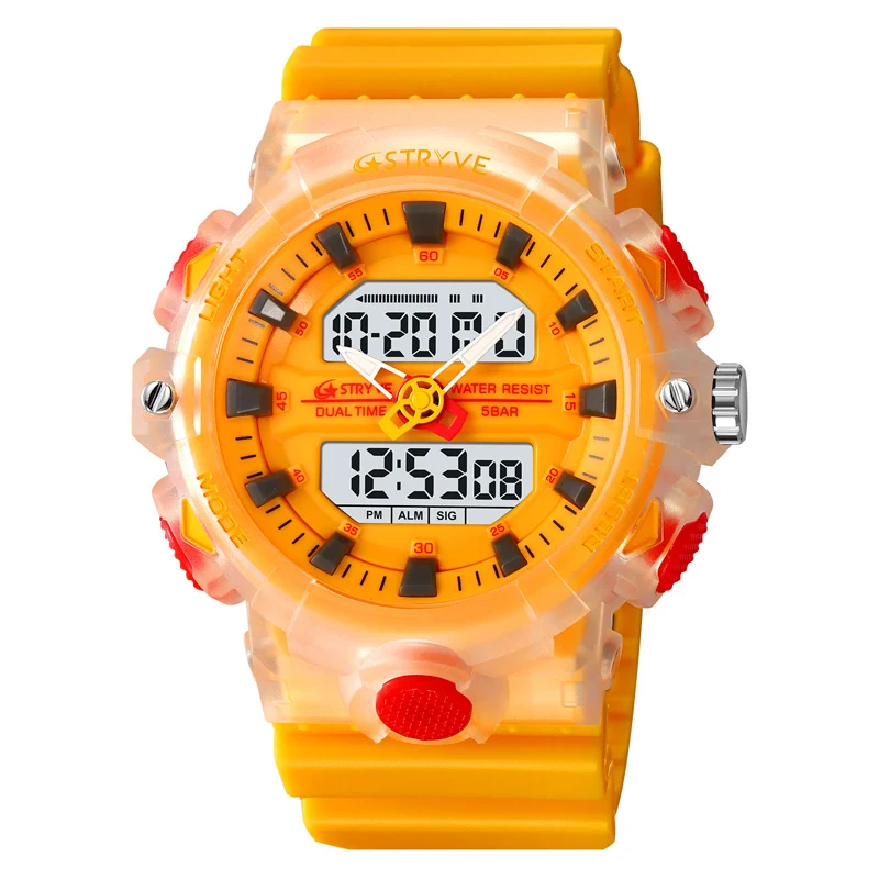 New STRYVE Watch 8028 good Quality Digital-Analog Dual Movement Men\'s Watch 5ATM Waterproof Watches Fashion Luminous Calendar