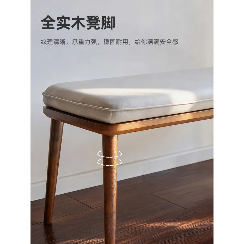Nordic Solid Wood Shoe Changing Stool Household Entrance Bench Bedroom Bedside Seat Storage Shoe Rack with Soft Cushion and Shel