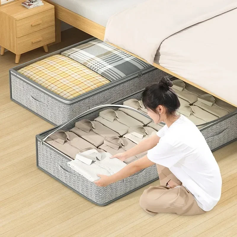 

Underbed Storage Bags Visiable Clothes Organizer Box Foldable Quilt Storage Bag Large Capacity Bedroom Wardrobe Quilt Organizer