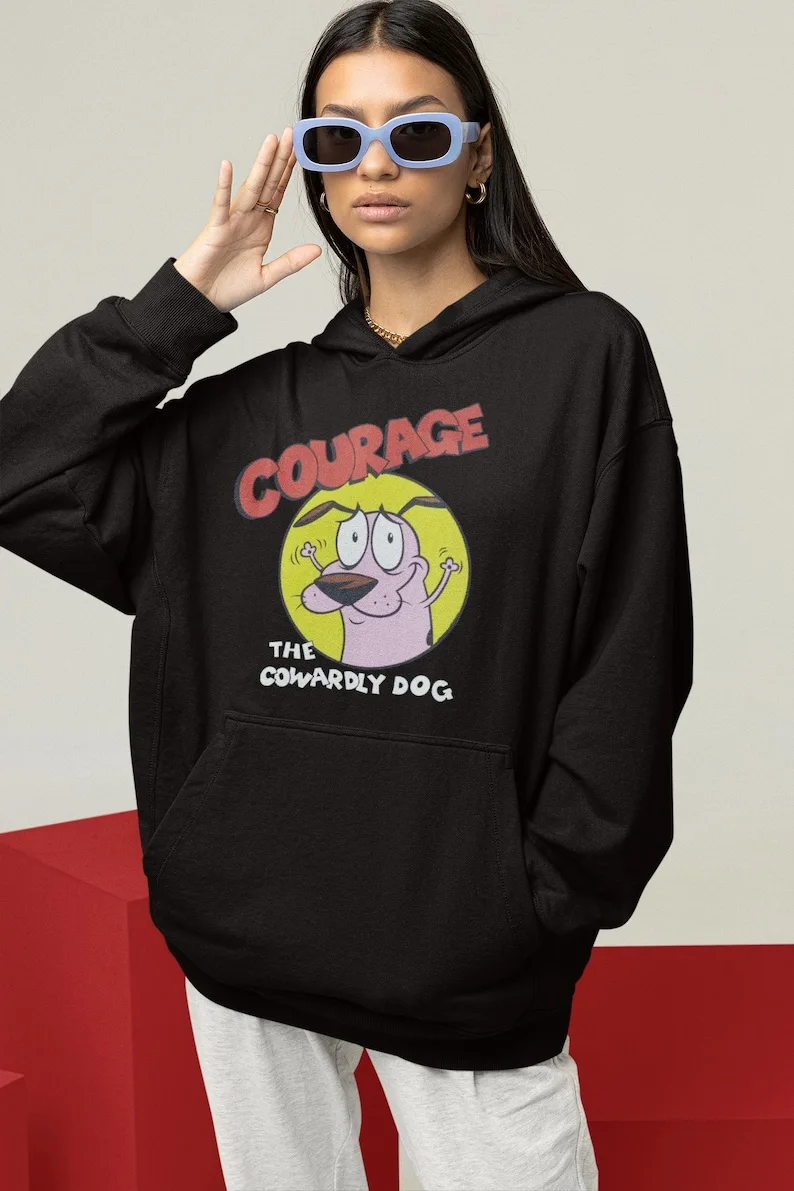 Vintage Courage the Cowardly Dog Cartoon Print Tops Retro Unisex Graphic Print 90s Nostalgia T-shirt Sweatshirt Hoodies Tops