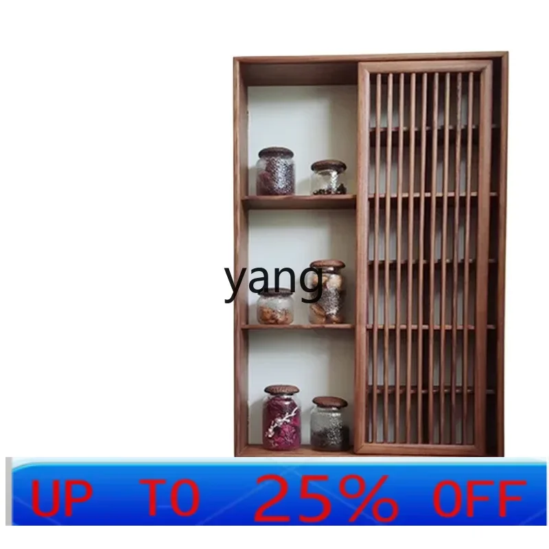 

LH new Chinese ebony Duobao Pavilion plaid tea cup ornament tea set rack hanging on the wall rack
