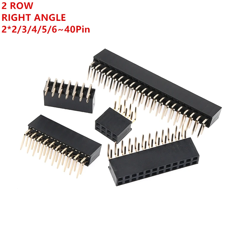 10PCS 2*2/3/4/5/6/8/20/40 PIN Double Row Right Angle FEMALE HEADER 2.54MM PITCH Strip Connector Socket 2X2p/3/4p/6p/8p/20p/40p