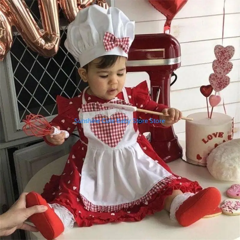 

C5AF Baby Photo Costume Chef Hat & Apron Outfit Newborns Photo Props Photoshoot Clothing Infant Skin-Friendly Photo Clothes