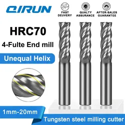 QIRUN HRC70 rivestimento nano a 4 scanalature, fresa per estremità in acciaio al tungsteno, utensile per lavorazione CNC, 1-20mm