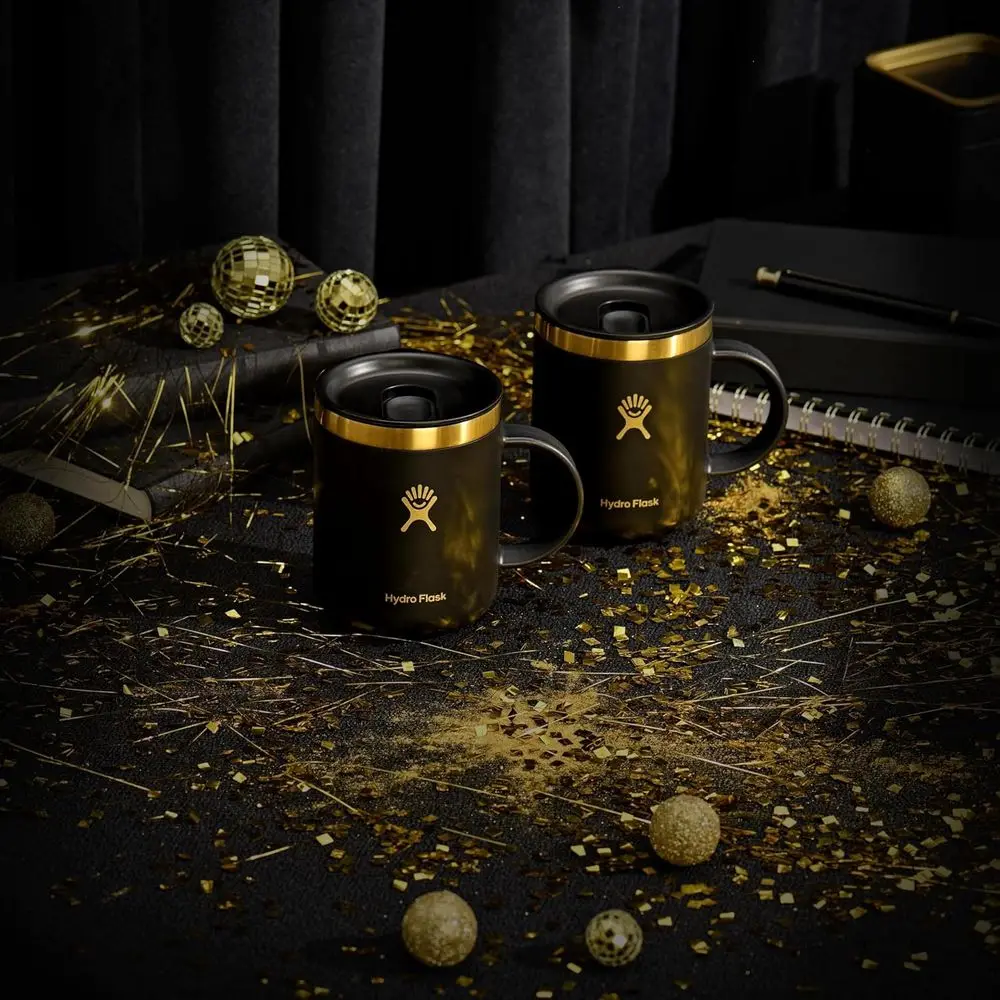 طقم كوب سفر معزول من الفولاذ المقاوم للصدأ، 12 أونصة، مانع للتسرب، غير قابل للانسكاب، إصدار ربطة عنق سوداء