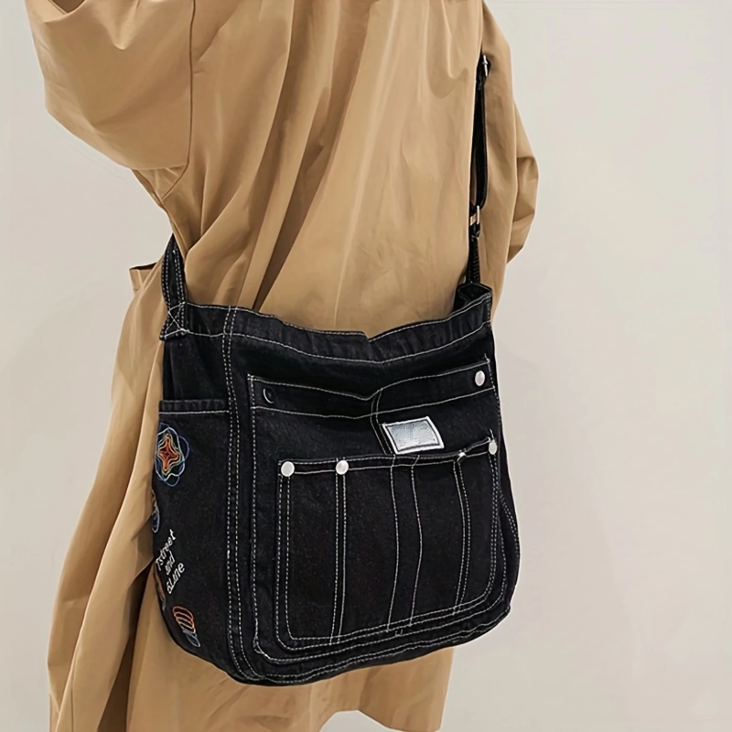 

Stylish Mens Denim Crossbody Bag - Durable for Outdoor Travel, Daily Commute, School - Multiple Secure Pockets, Modern Style