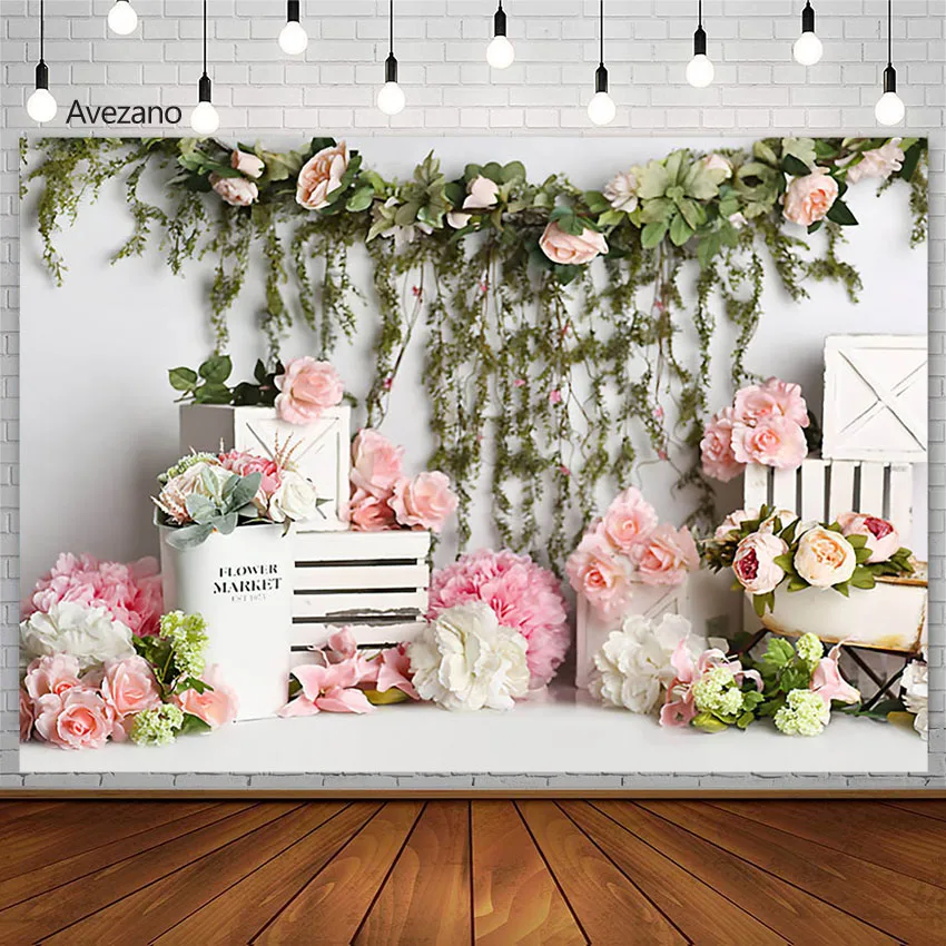 Avezano Spring Photography Background Pink Flowers Girl 1st Birthday Portrait Decor Cake Smash fondali per puntelli per Studio fotografico