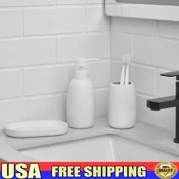 陶瓷三件式浴室配件套裝,包括皂液器、漱口杯和收納托盤,現代浴室收納套裝 10 最佳銷售 浴室配件套裝 - №2