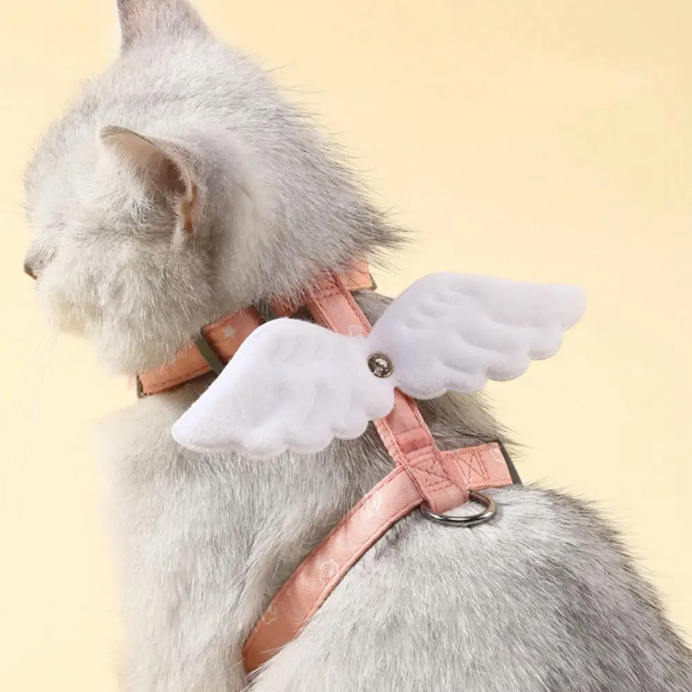 

1 Set Cat Dog Collar Cute Pet Harness with Breast Strap Traction Rope Adjustable Cartoon Angel Wing Kitten Cat Chest Harness