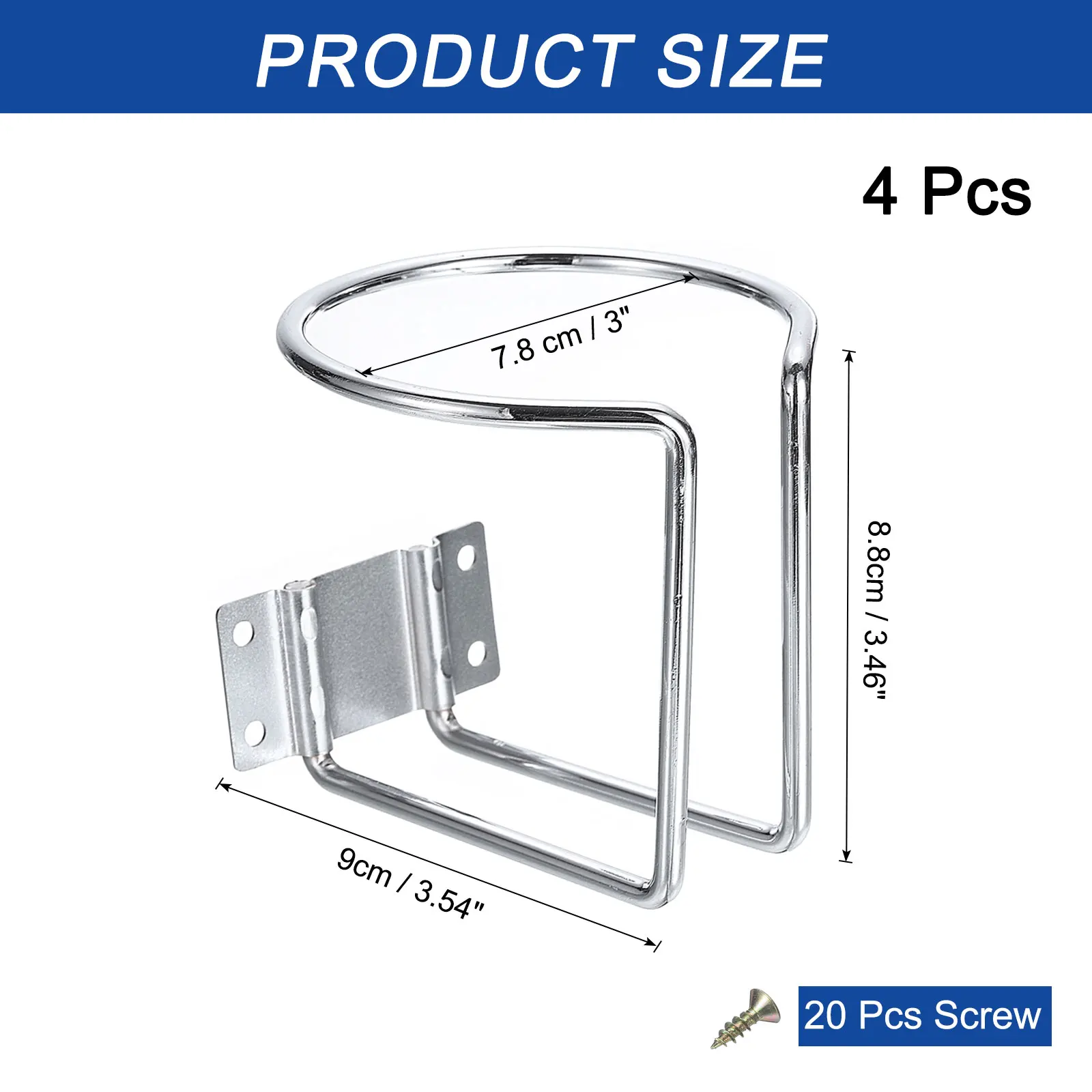 4 قطع حامل أكواب على شكل حلقة قارب عالمي مقاس 3 بوصات للقوارب، فضي #2