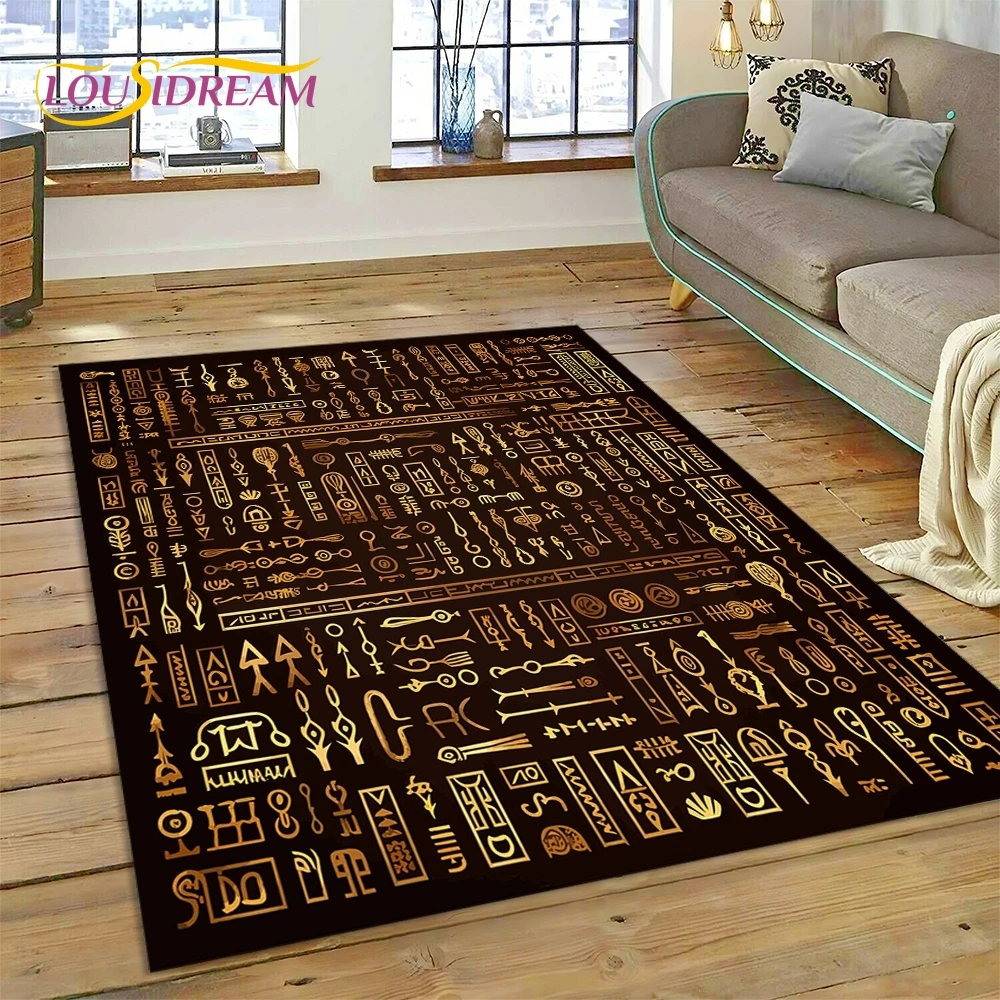 3D Pharaoh Hieroglyphic Egyptian Mythology HD Rug Carpet for Living Room Bedroom Home Decor,Non-slip Decoration for Sofa Doormat