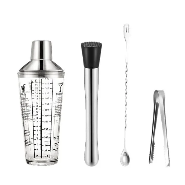 Glass shaker cup bartender set, thickened, stainless steel, lemon tea, cocktail, shaking for bartending