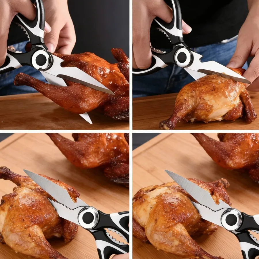 1PC Stainless Steel Kitchen Scissors, Multi-Purpose Shears for Cutting Meat & Vegetables, Cracking Nuts & Opening Bottles - Image 3